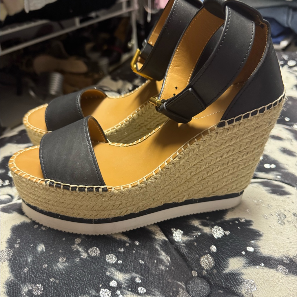 See By Chloe Black Espadrille Wedge Sandal Size 38